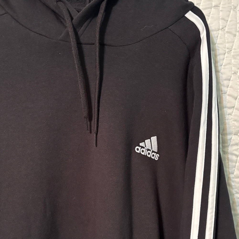 Adidas Black Hoodie with White Stripes